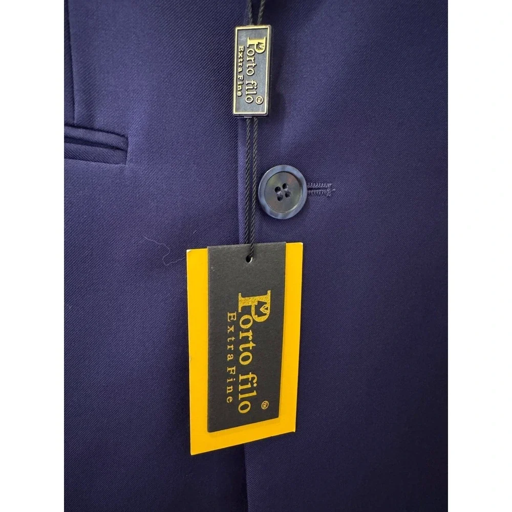 Porto Filo Mens Slim Fit Double Breasted Blazer Blue 40R S027D Designed in Italy